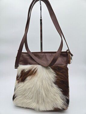Leather Cowhide Fur Crossbody Bag Brown Haircalf Purse Western Boho Shoulder